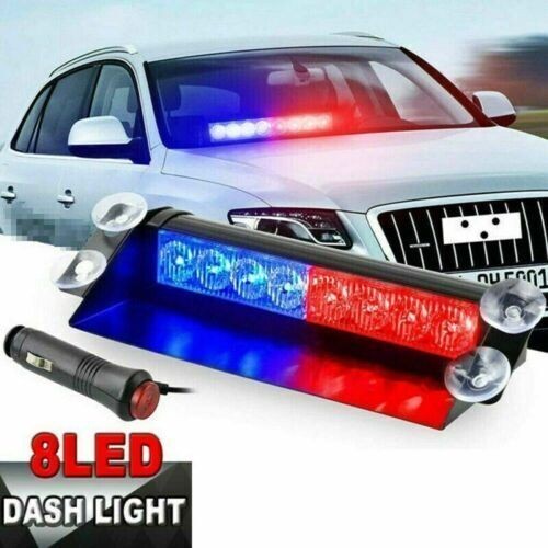 3 Modes 8LED Blue Car Police Strobe Flash Light Dash Warning Flashing Lamp