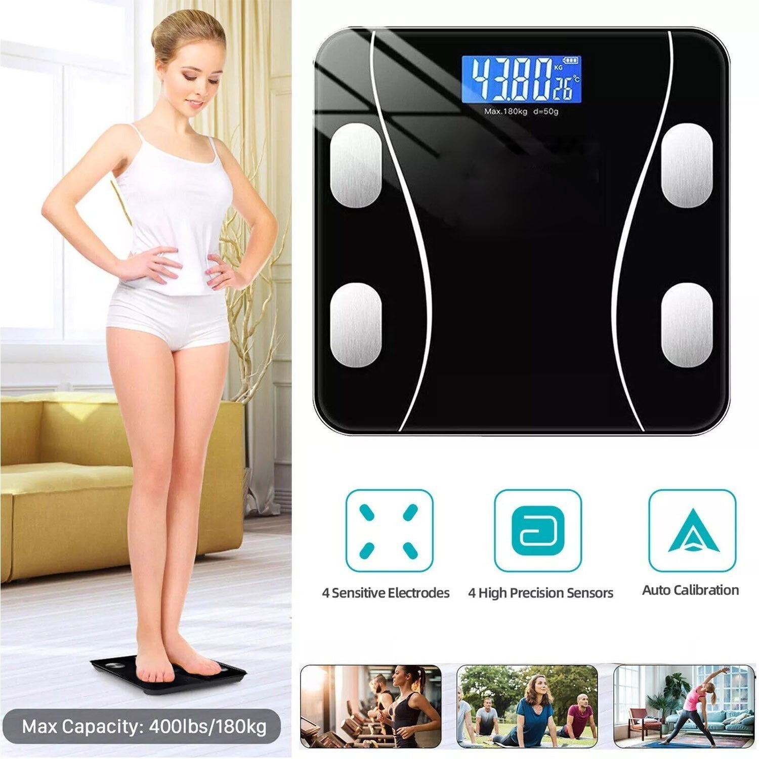 Bathroom Digital Scales 180KG Body Weight Weighing Scale LCD Electronic UK