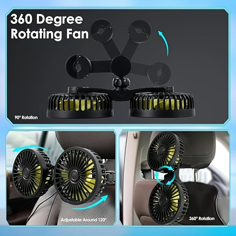 12V24V Car Back Row Multifunctional Adjustable High Wind Backrest Dual Head Fan