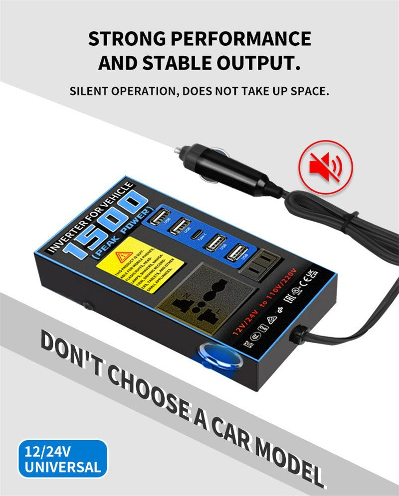 1500W Car Power Inverter Converter Adapter 12/24V to 220V1 Type-C USB 4 Socket