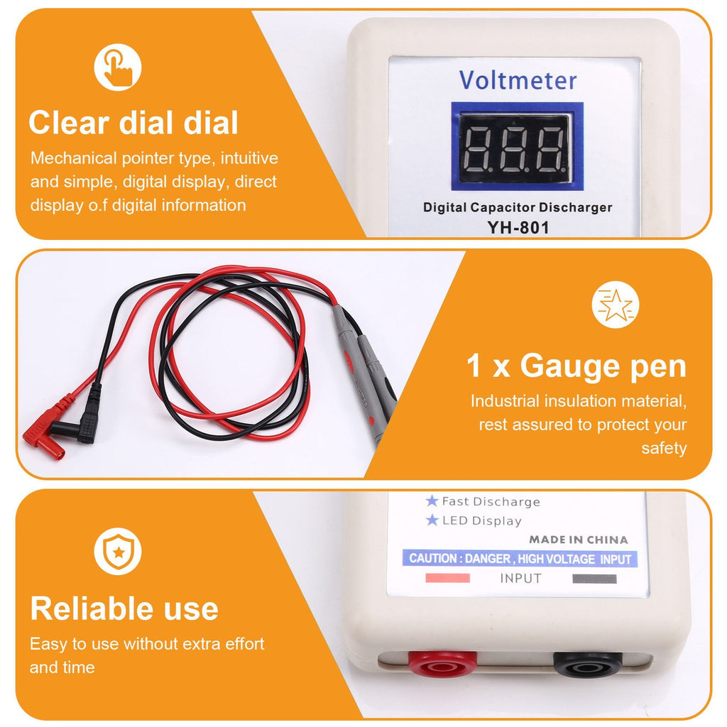 1000V Digital Capacitor Discharger Voltmeter Fast Discharging Tool Tester