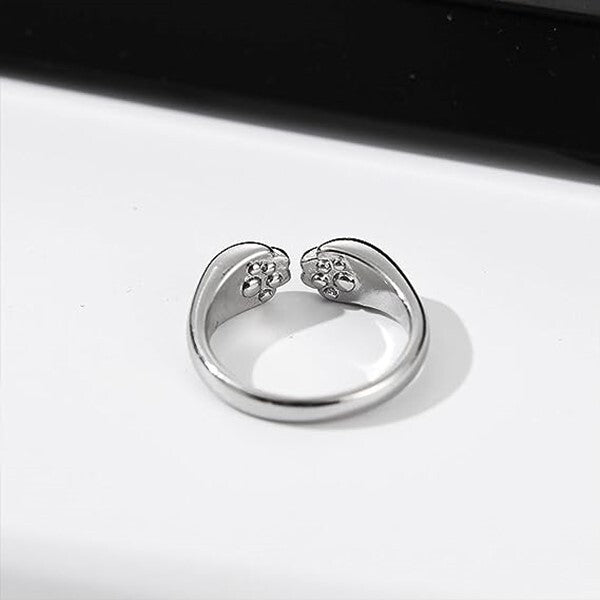 Cat Paw Ring, Paw Print Hug Ring for Women, Adjustable Pet Memorial Ring