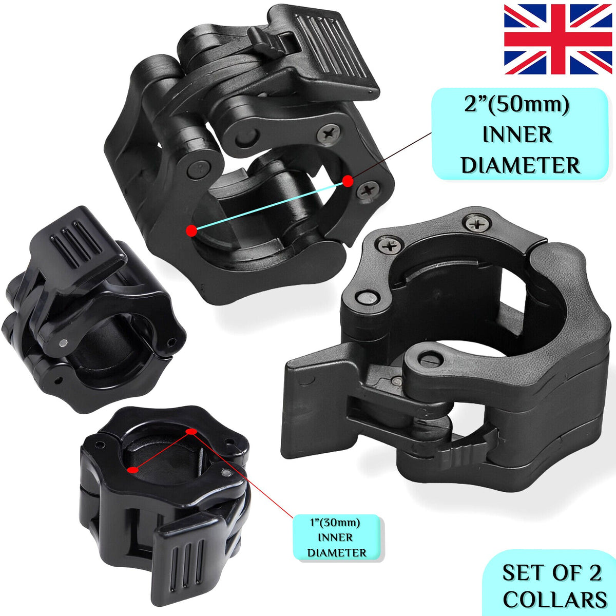 Barbell Dumbbell Clamp Clips Weight Bar Locks Olympic 2" Spinlock Collar Pair