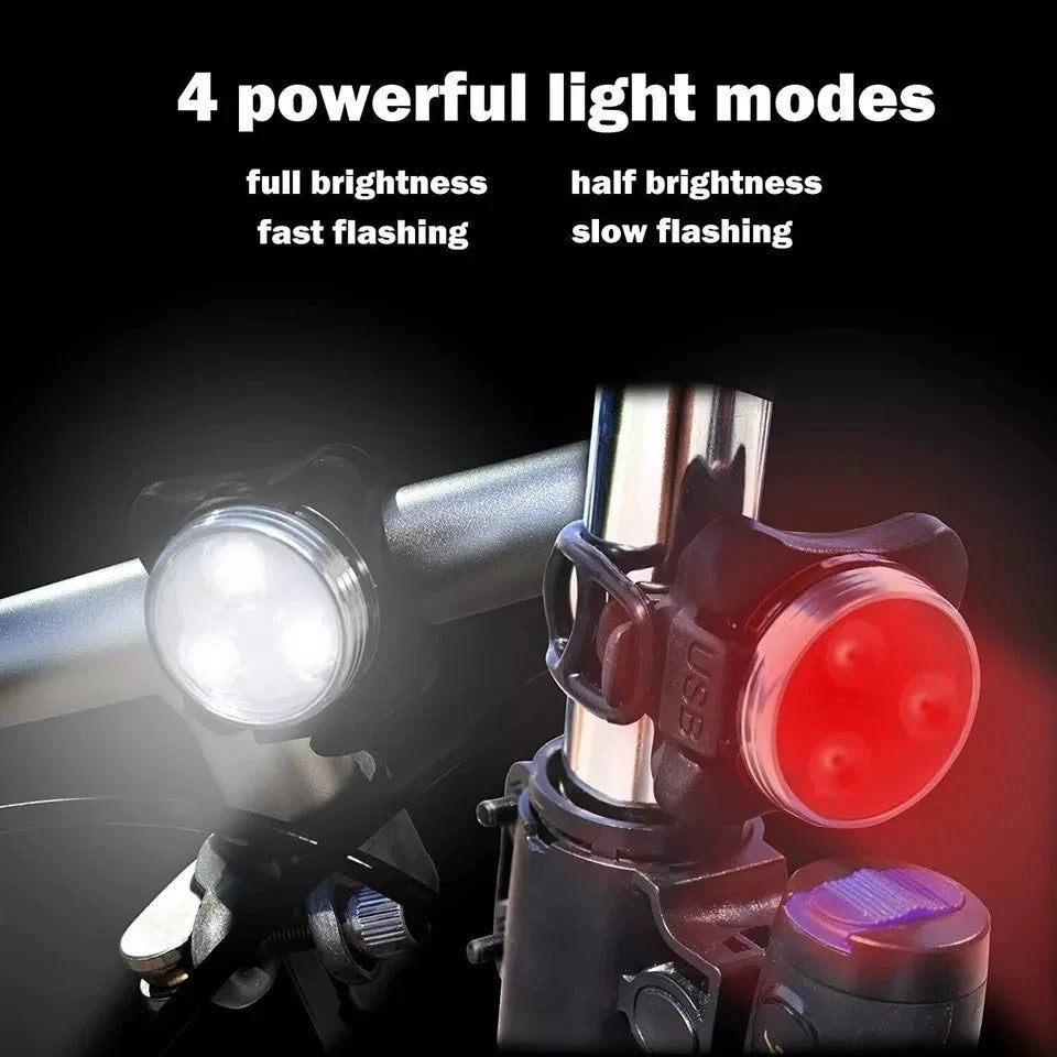 LED USB Rechargeable Mountain Bike Lights Bicycle Torch Front & Rear Lamp