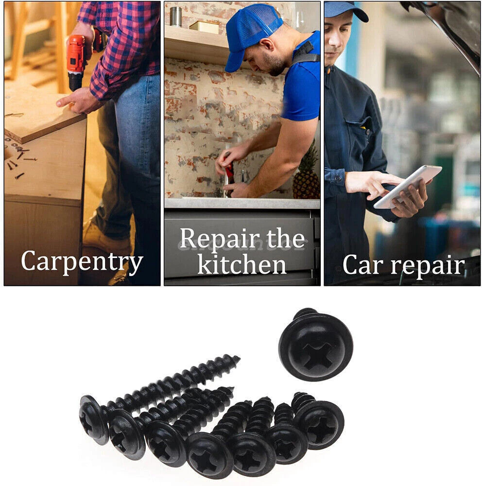 340Pcs Phillips Self Tapping/Drilling Black Screws Wafer Head for Timber & Metal