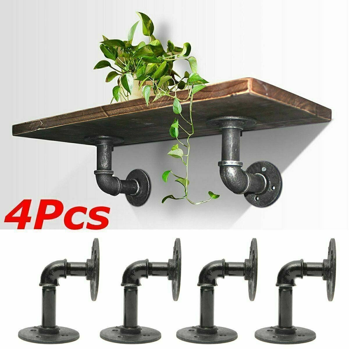 4-8X Pipe Shelf Brackets Industrial Iron Rustic Floating Shelves Storage Unit UK