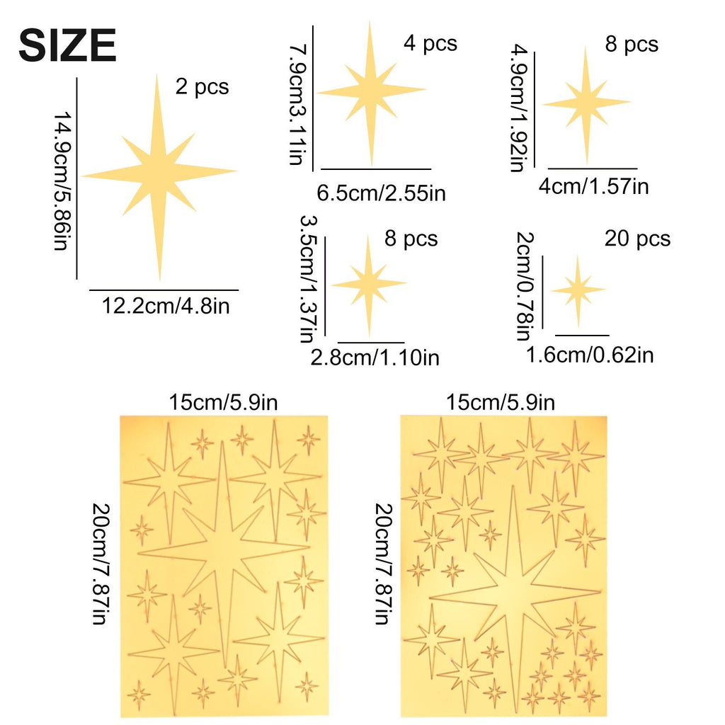 42Pcs Removable Star Wall Stickers Acrylic Mirror Stylish Design Multicolor