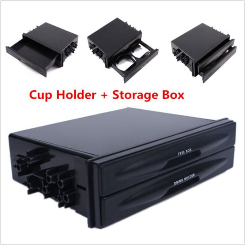 Universal Car Single Double Din Radio Pocket Kit W/Drink-Cup Holder Storage Box