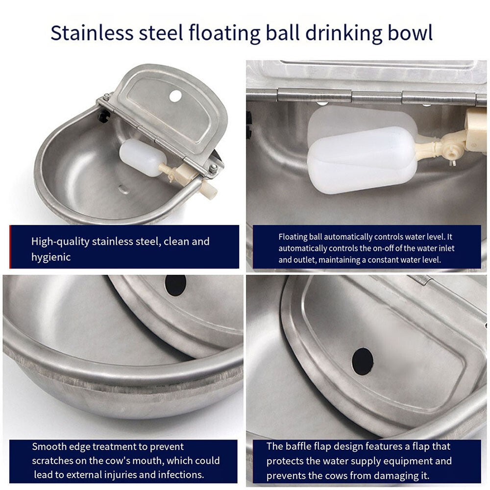 StainlessSteel Water Trough Bowl Automatic Drinking Drinker Dog Horse Sheep