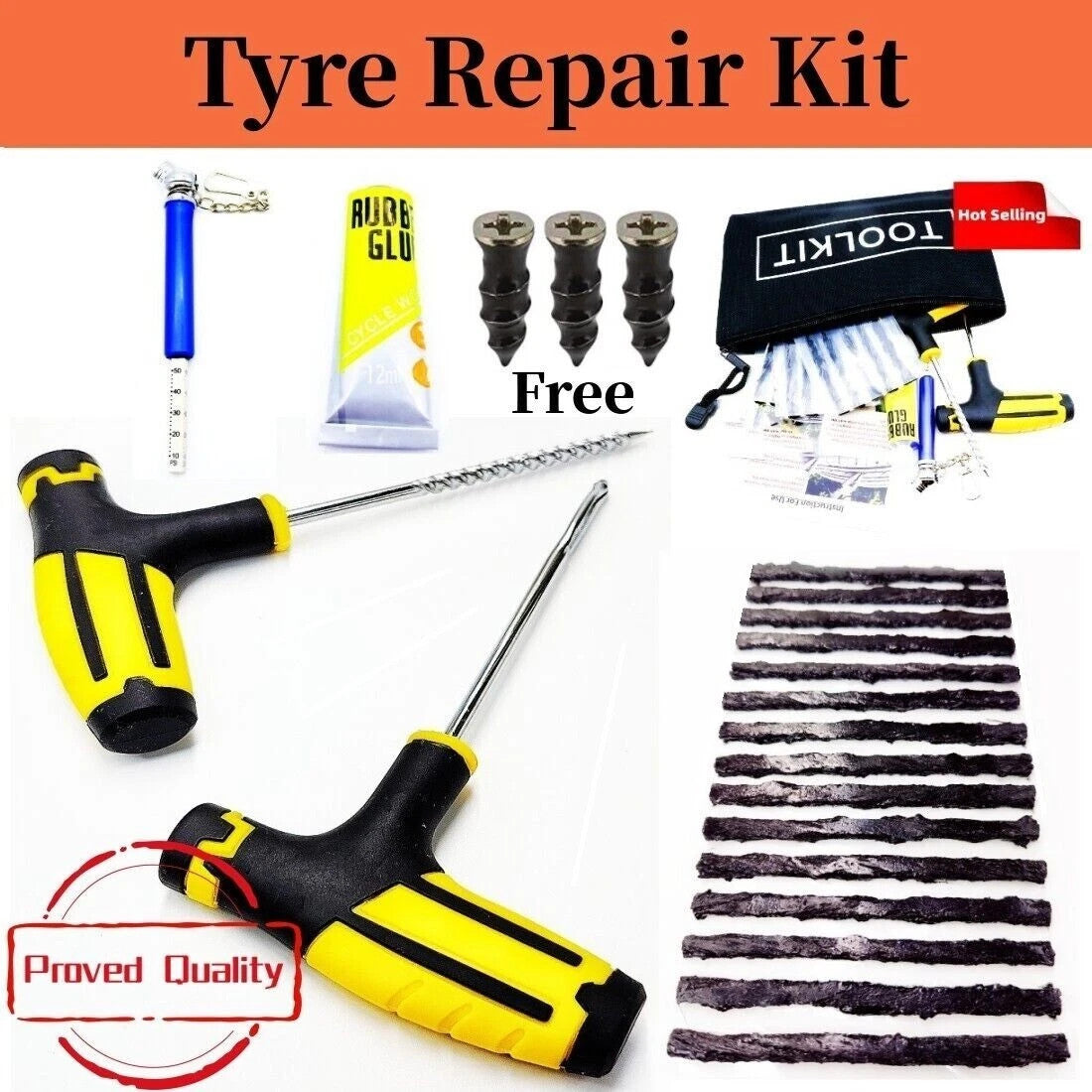 24Pcs Emergency Tyre Puncture Repair Kit Car Van Motorcycle Tubeless Tire Strips