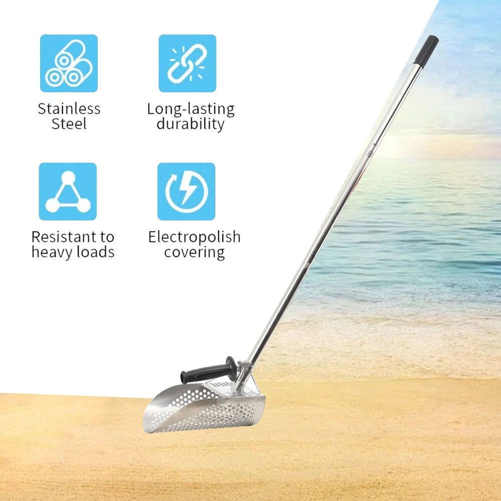 Beach Sand Scoop Metal Detecting Hunting Shovel with Long Handle Stainless Steel