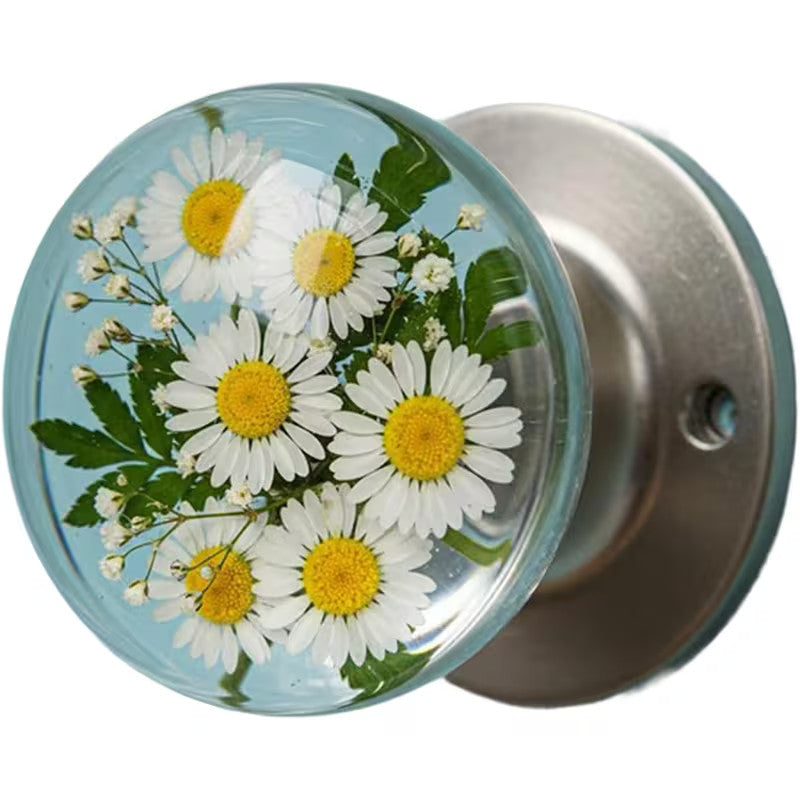 Crystals Clear Flower Door Handle Retro Artistic Round Knob Unique Bedroom Decor