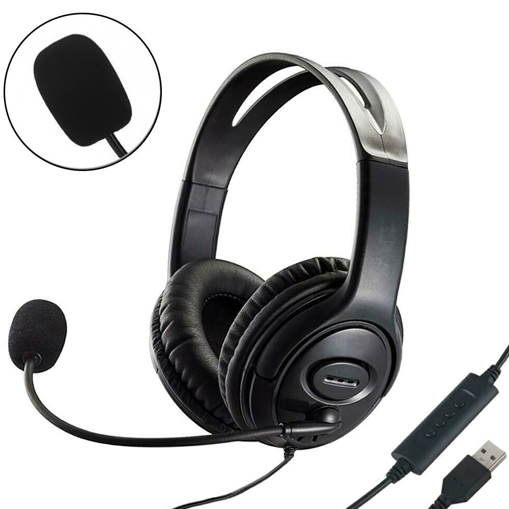 USB Headphones with Microphone Noise Cancelling Headset for PC Skype Laptop UK