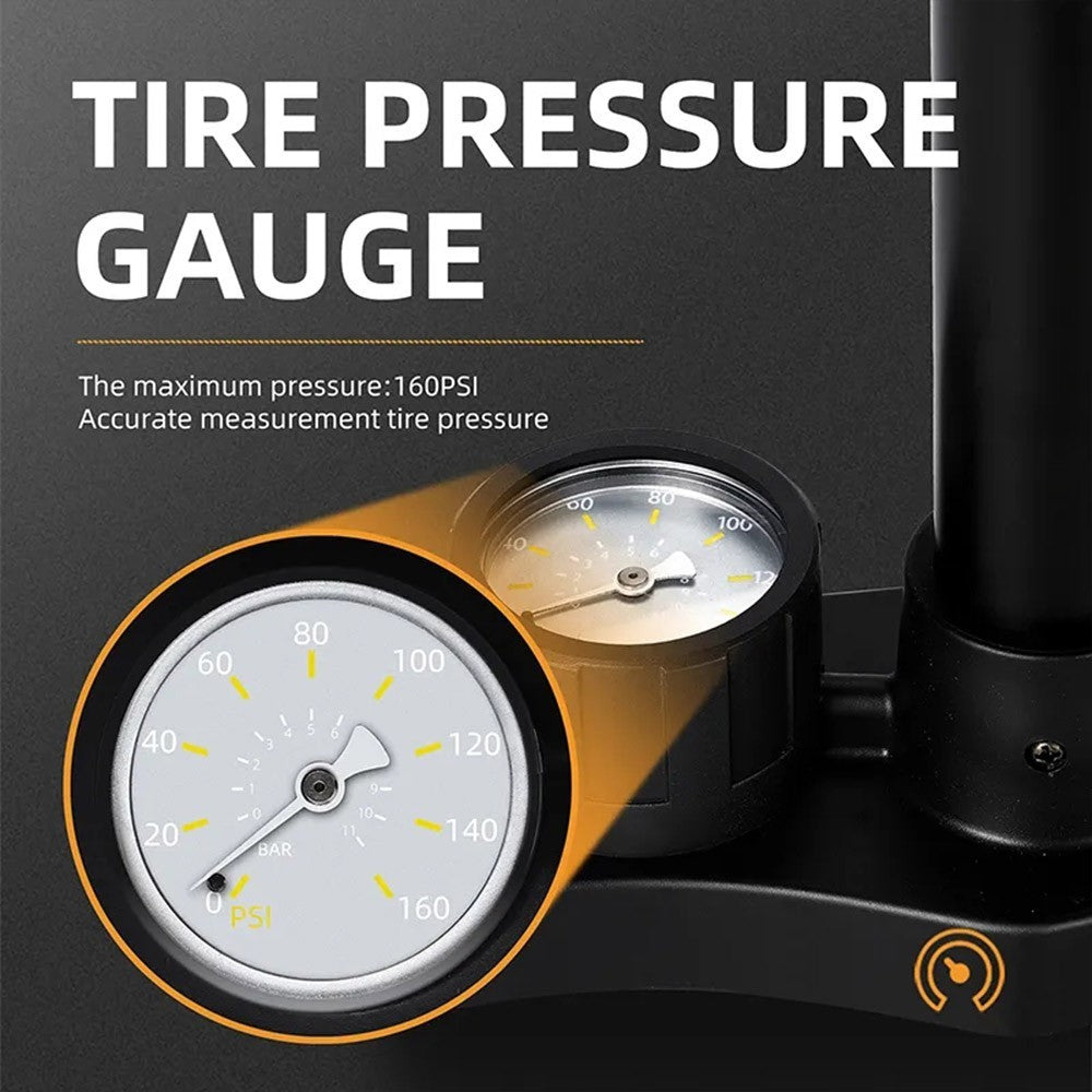 160psi Bike Bicycle Tyre Foot Air Pump Inflator Floor Standing Schrader Presta