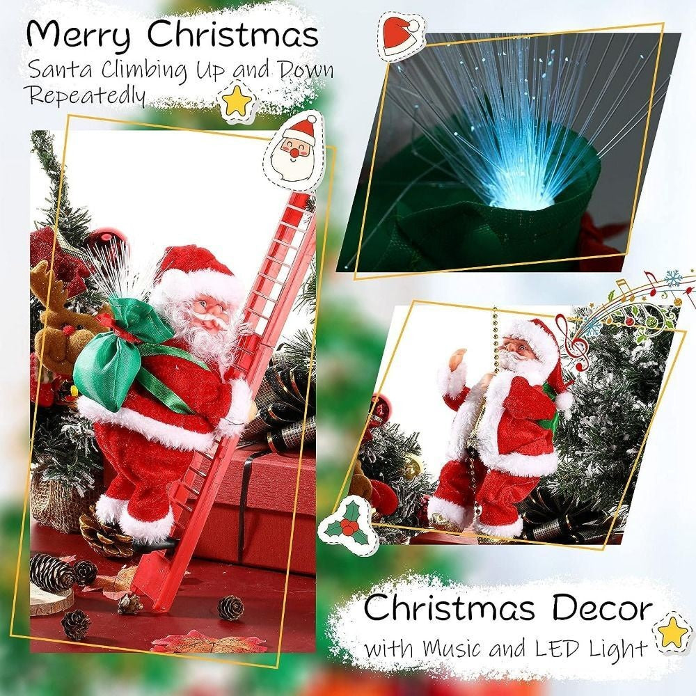 Christmas Electric Santa Claus Climbing Ladder Doll Music Xmas Music Decor Party