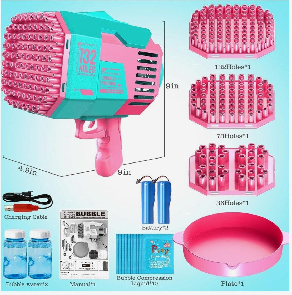 132 Holes Bubble Machine Gun For Kids With Bubble Liquid Indoor Outdoor Toy