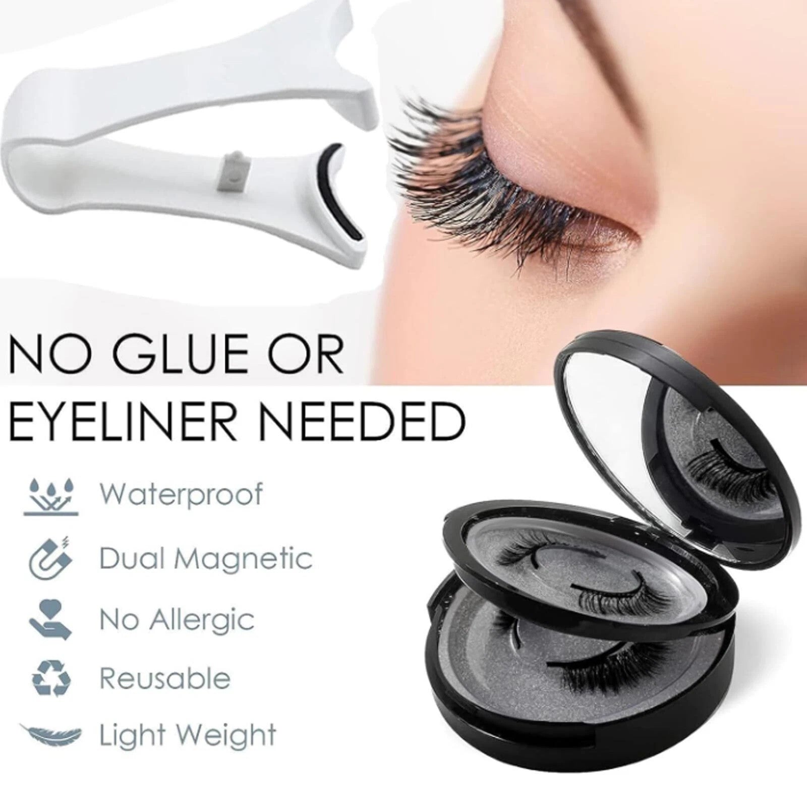 Reusable Natural Magnetic Eyelashes with Applicator No Glue Needed Lashes Kit