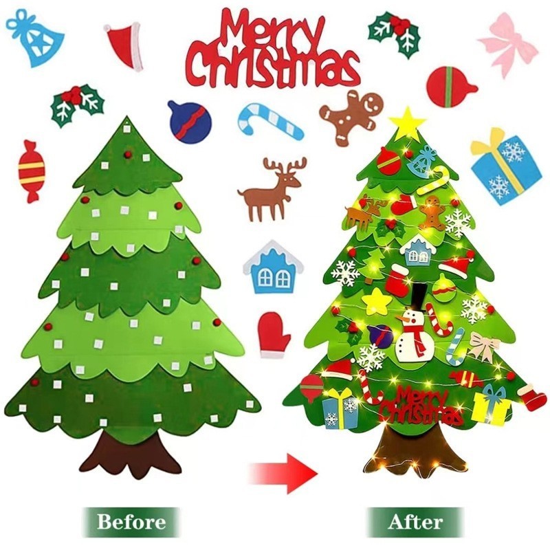 41PCS DIY Felt Christmas Tree Detachable Ornaments Banner Bag Xmas Gift for Kids