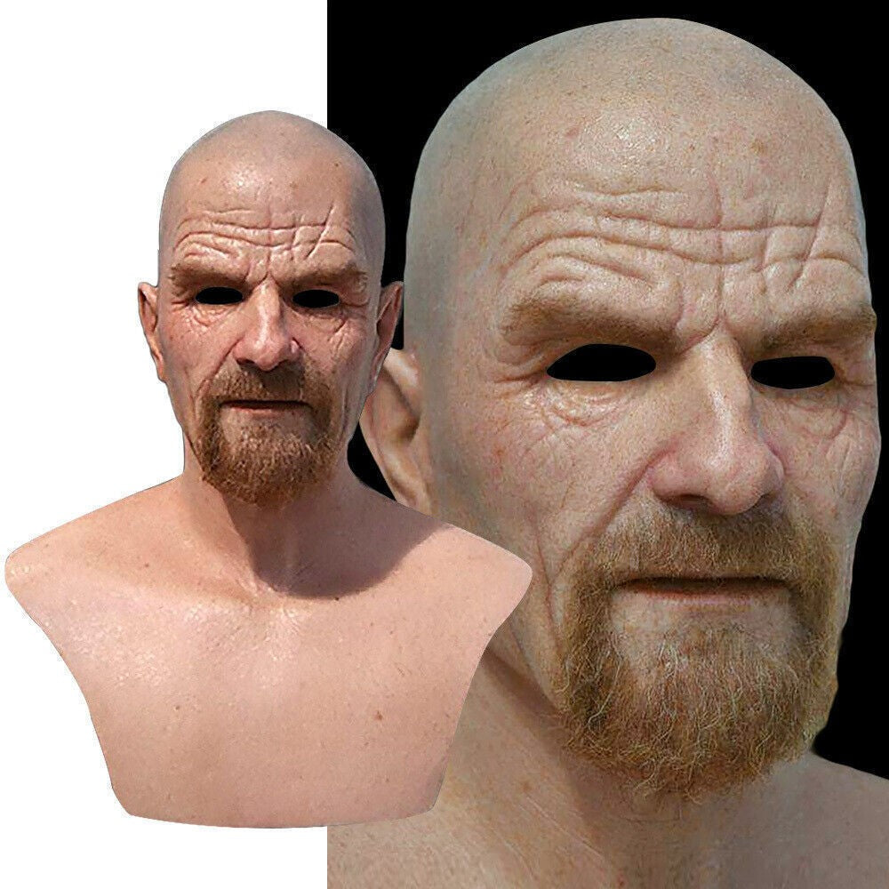 Realistic Bald Old Man Mask Latex Cosplay Party Full Face Headgear