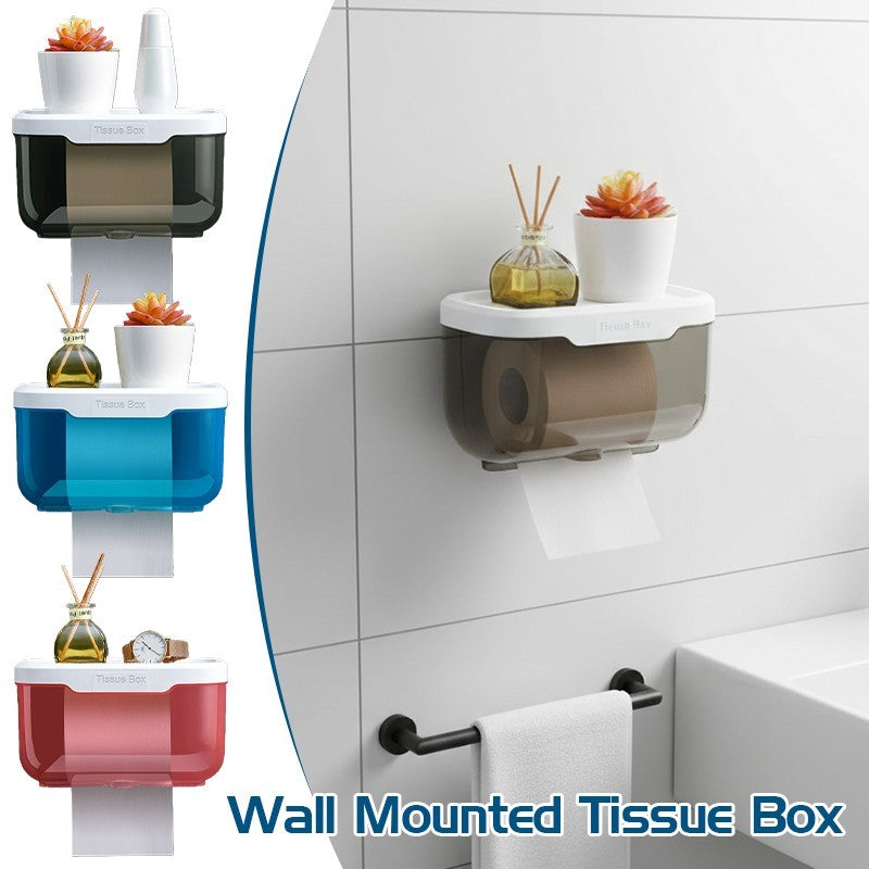Wall Mounted Toilet Paper Holder Waterproof Tissues Box Shelf Bathroom Organizer