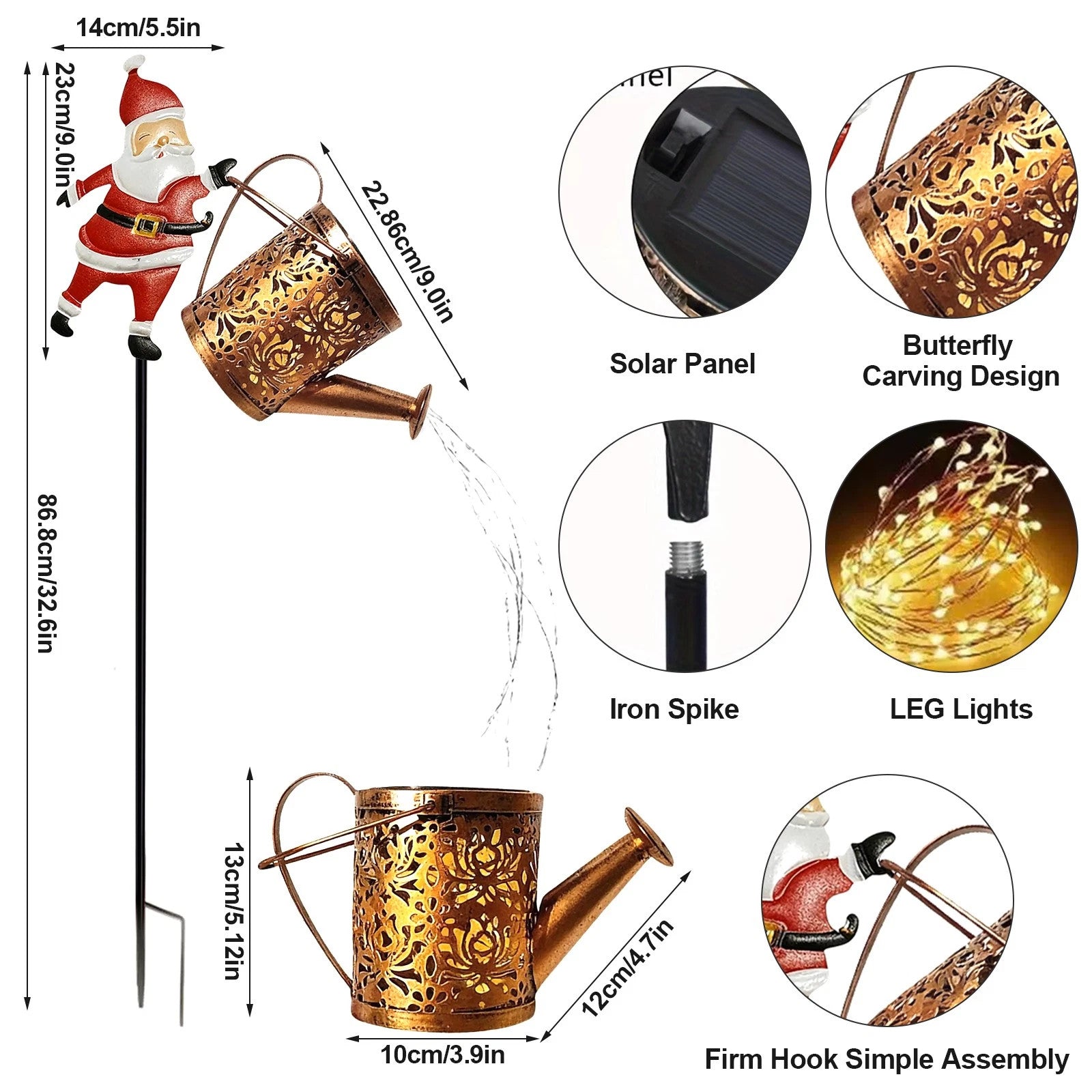 Solar Watering Can Lights Outdoor,Christmas Santa Waterproof Metal Garden  UK