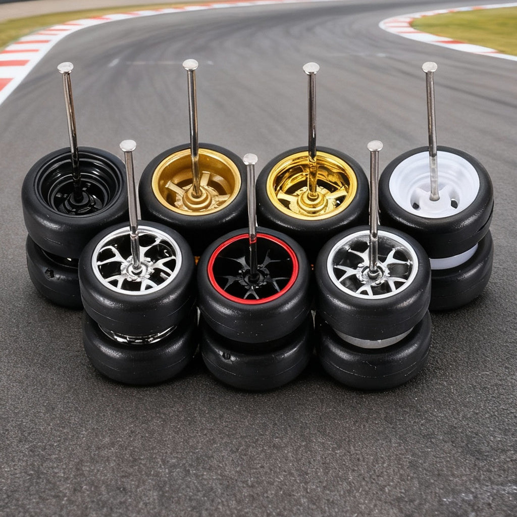 8 Set 1/64 Wheels and Tires Set, Kit 6 Rims Silver Rims
