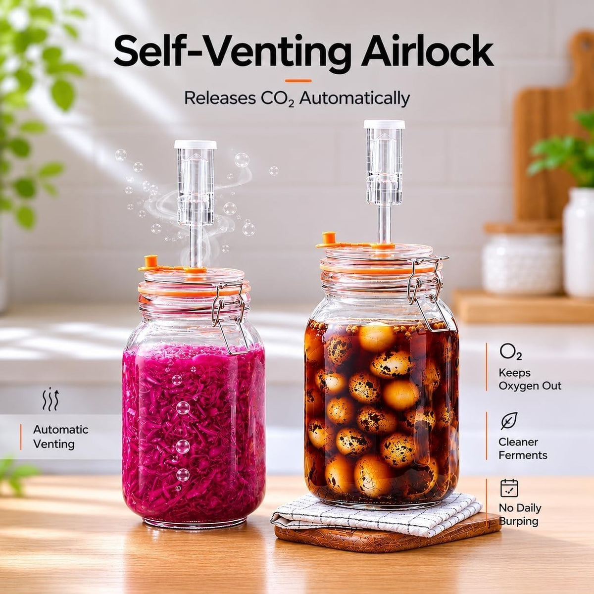 1.5L Glass Fermentation Jars Pack of 2 with Airlocks and Glass Weights, Complete