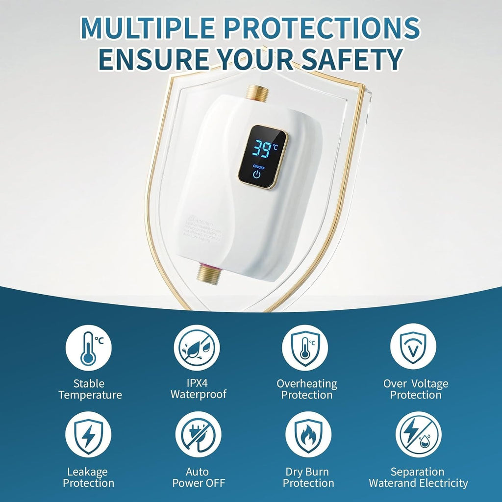 3KW Electric Tankless Instant Hot Water Heater Under Sink Tap Kitchen BathRoom