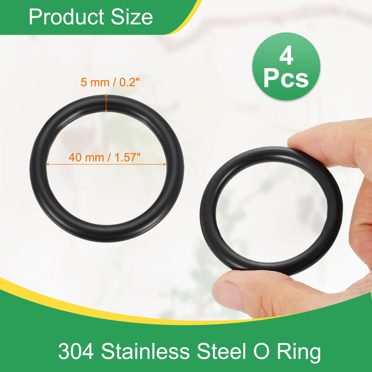 1.6" Metal O Ring, 4Pcs Seamless 304 Stainless Steel Rings Black 5mm x 40mm
