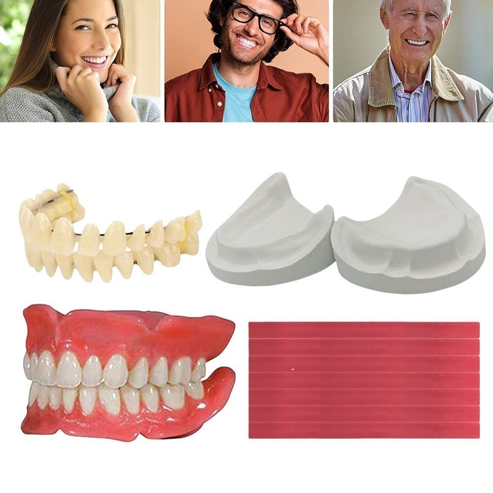 DIY Denture Kit Full Partial Fake Teeth Set, Home Repair for Missing Teeth