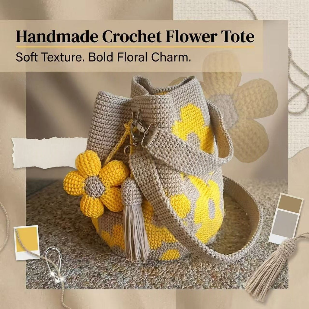Handmade Crochet Flower Tote Bag Women Boho Floral Shoulder Beach Bag UK