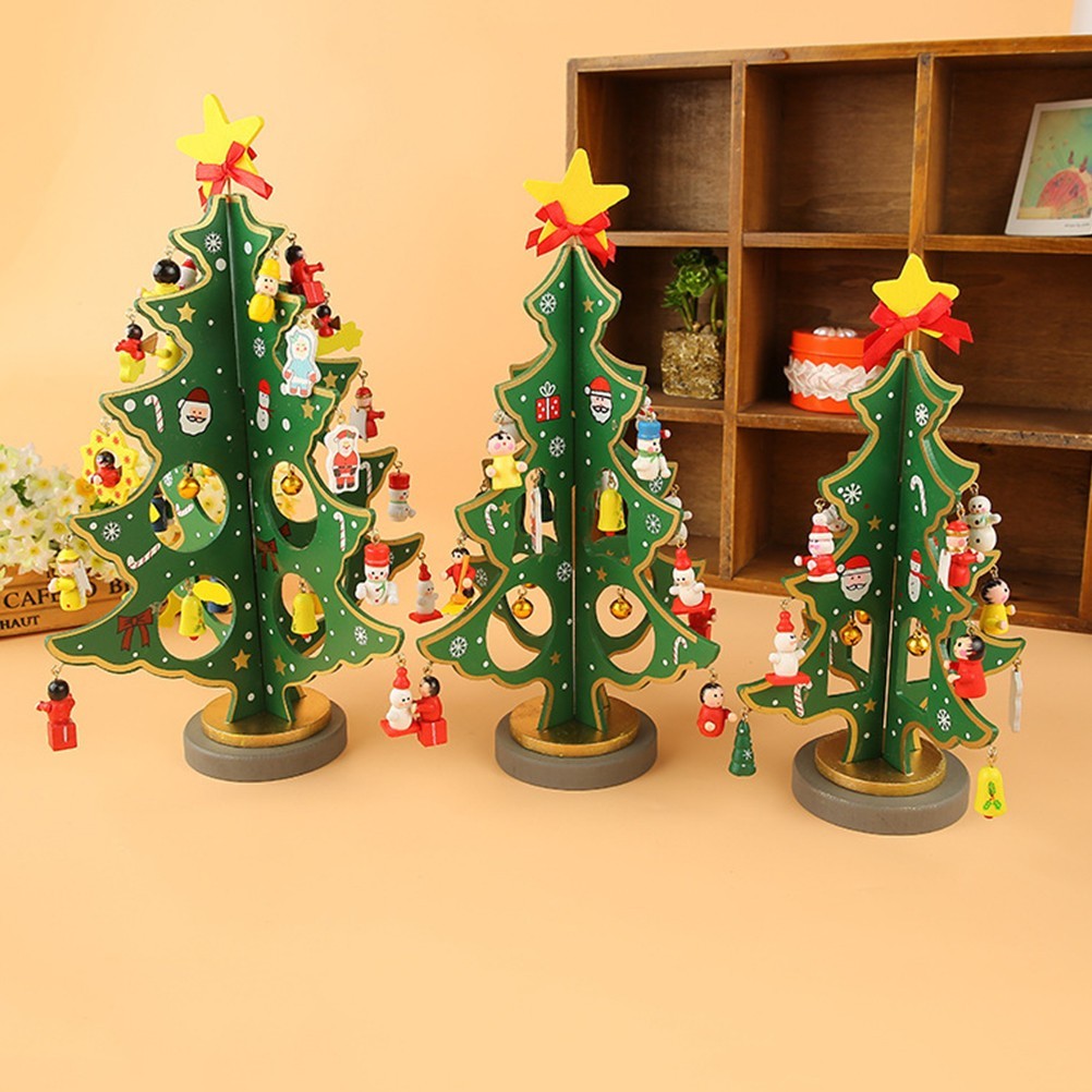 1 Pack DIY Wooden Christmas Tree Green Christmas Adornment for Party Decor