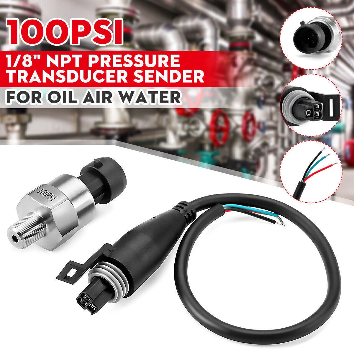 Pressure Sensor 1/8\" NPT Transducer Sender Sensor 5PSI-1600PSI DC 5V Pressure