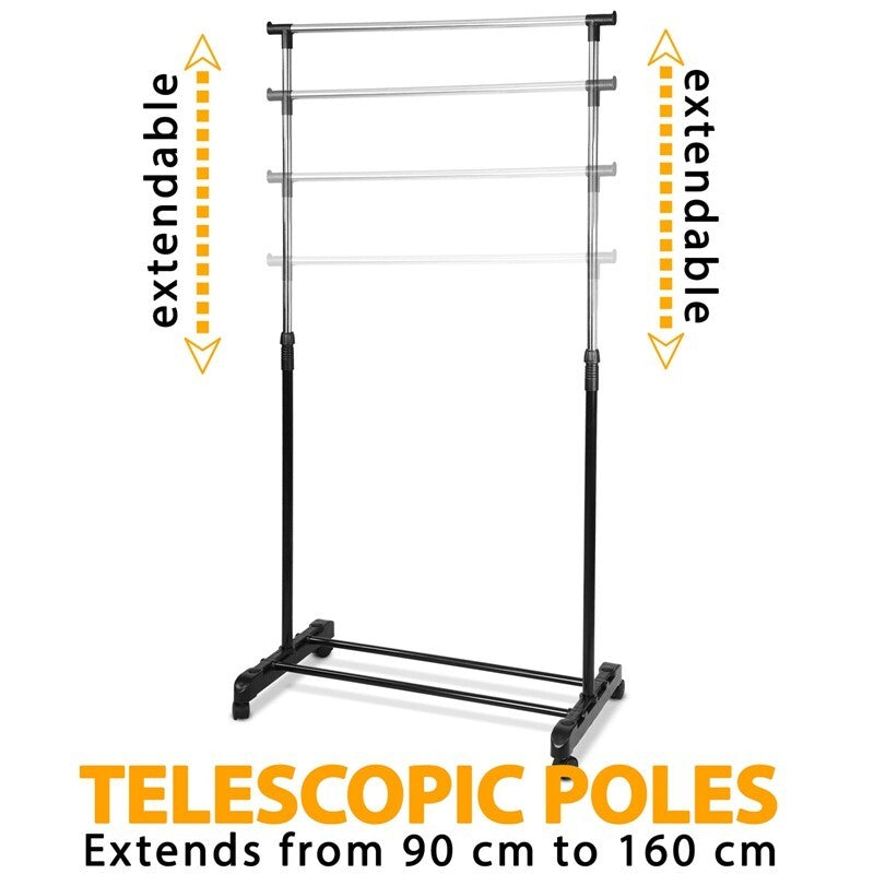 Double Clothes Rail Storage Garment Shelf Adjustable Hanging Display Stand Rack