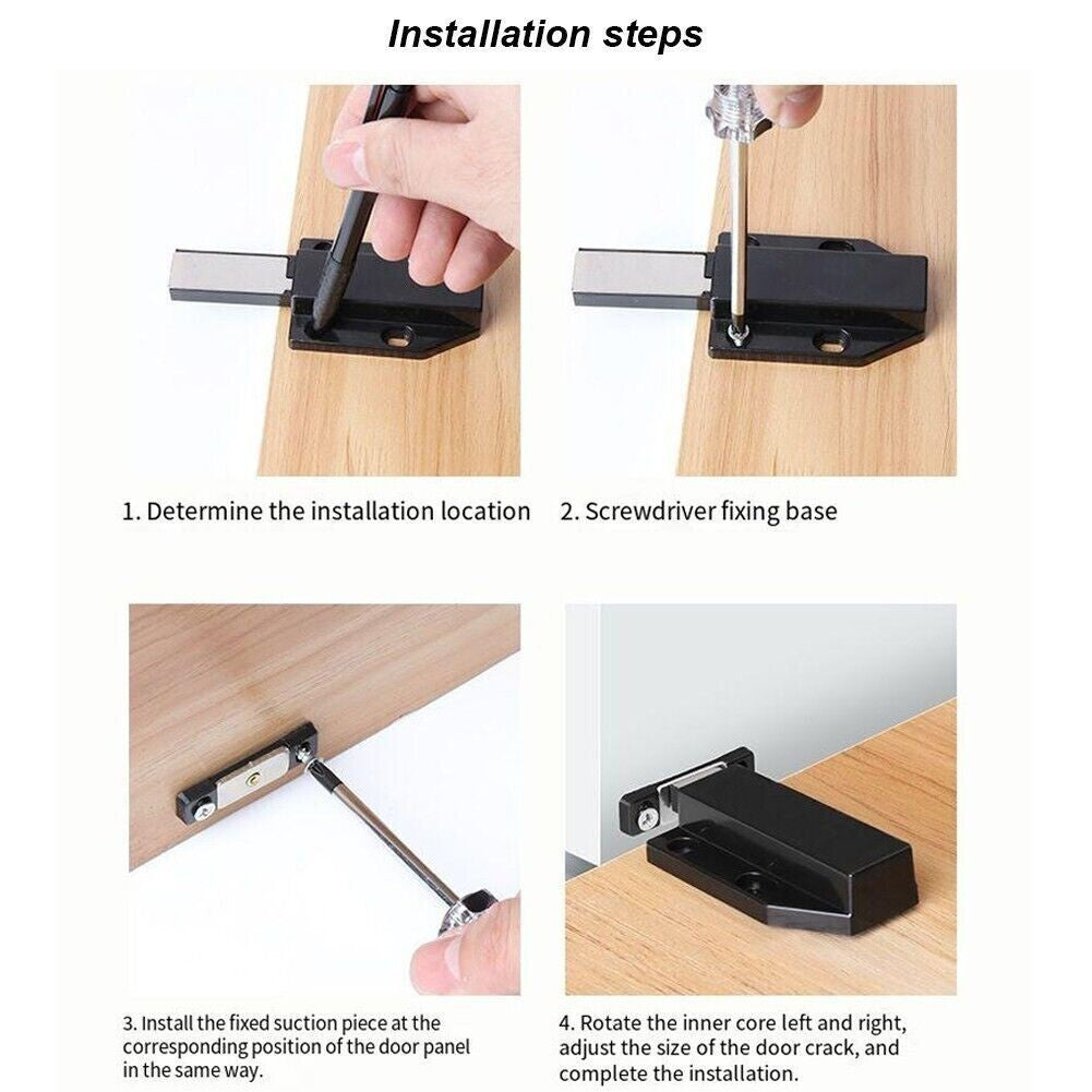 4x Door Push To Open Magnetic Cabinet Catch Heavy Duty Latch ABS Black
