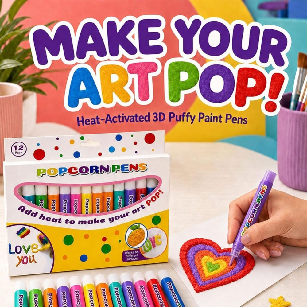 12pcs Magic Popcorn Pens DIY 3D Puffy Bubble Art Drawing For Kids Christmas Gift