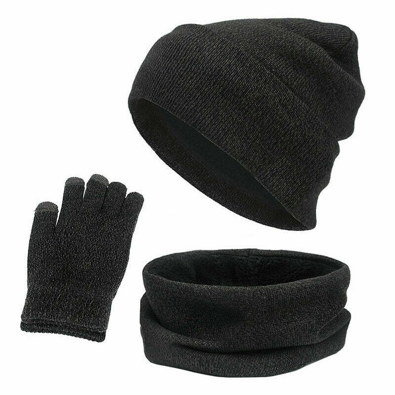 3PCS/Set Men Women Beanie Hat And Neck Scarf Knitted Gloves Set Winter Warm Gift