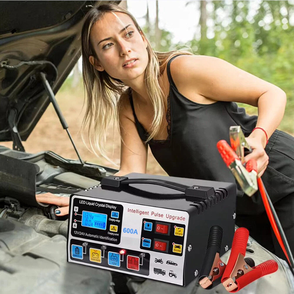 Heavy Duty Smart Car Battery Charger 12V/24V Automatic Pulse Repair Trickle 600A