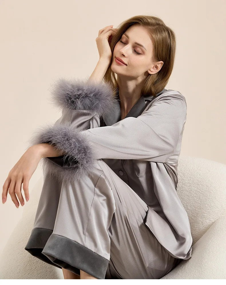Womens Pajamas Women's Autumn Winter Fleece Thickened Removable Feather Homewear