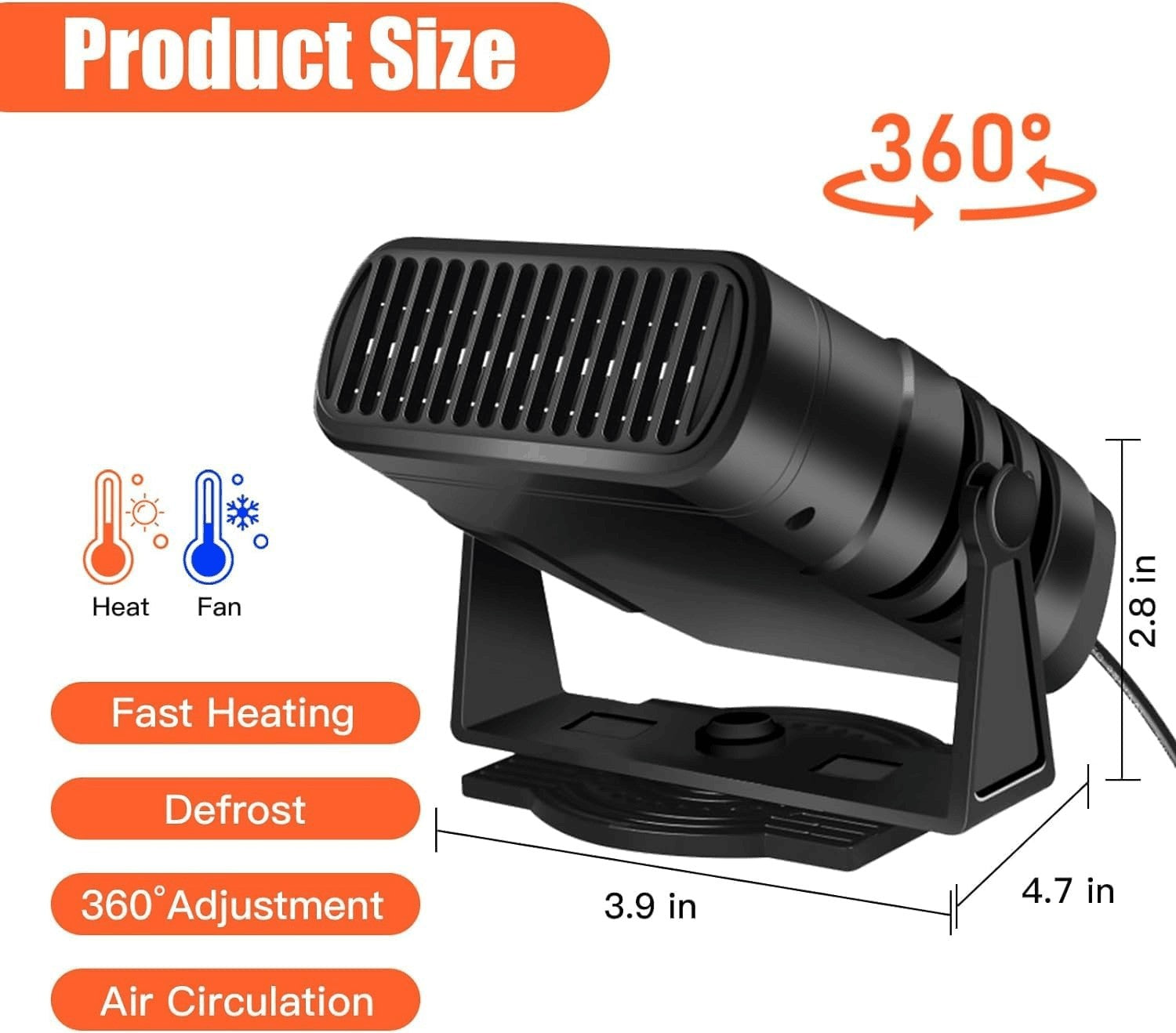 200W Car Heater Portable Electric Heating Fan Defogger Defroster Demister 24V UK