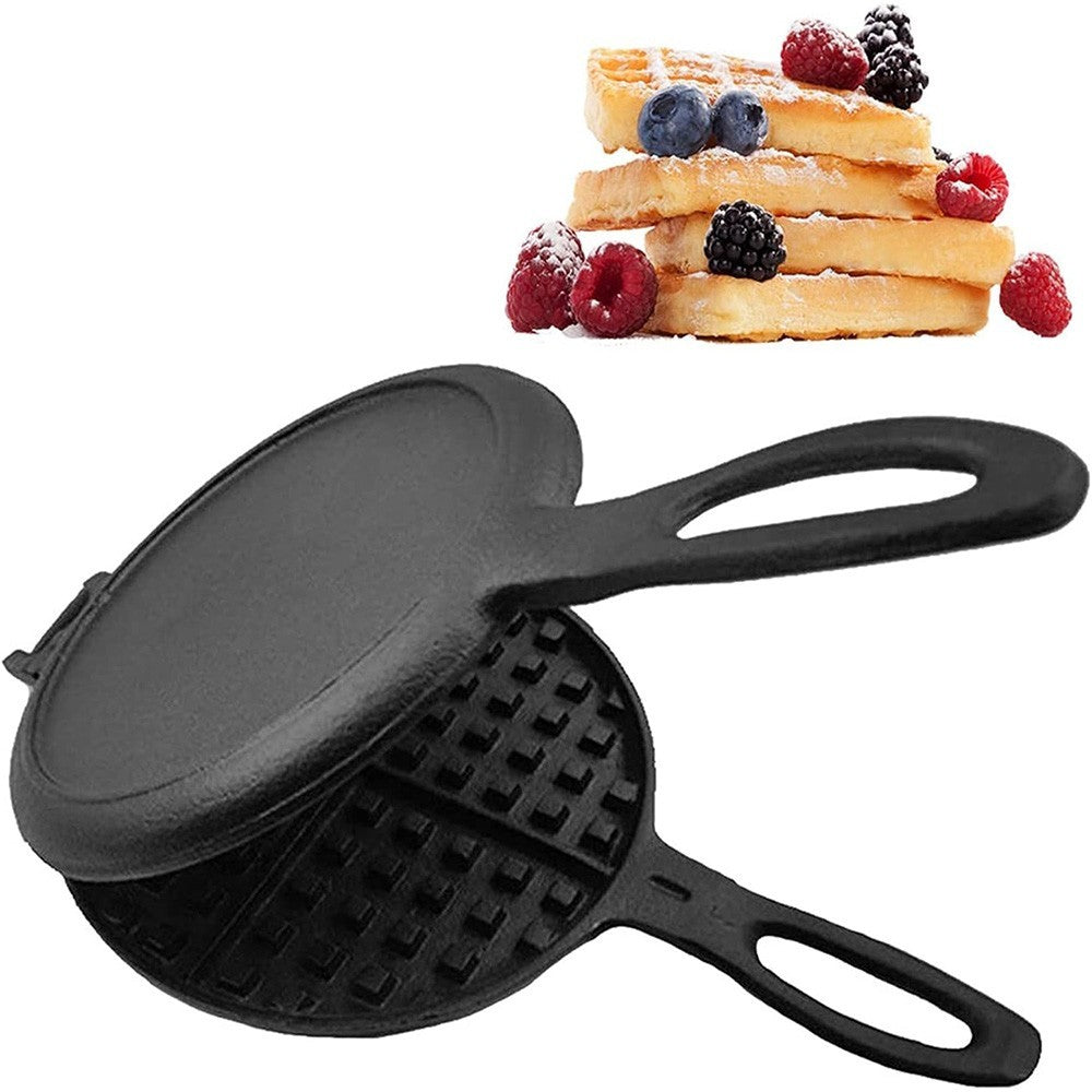 Cast Iron Waffle Maker Pan 6In Stove Top Waffle Iron Cookware, Portable Camping