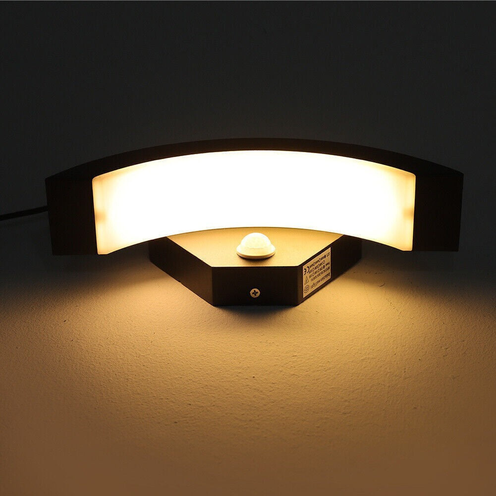 Modern Curved Outdoor LED Wall Light PIR Motion Sensor Lamp Outside Garden Porch