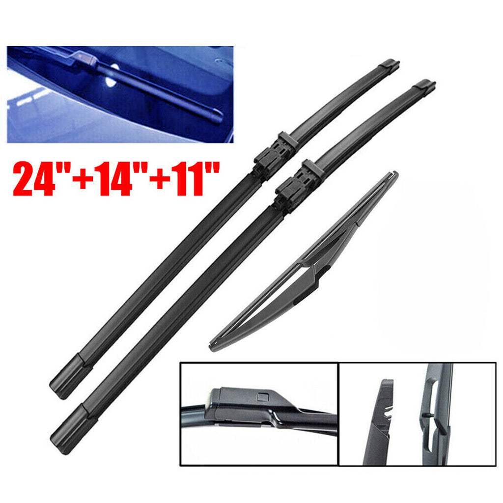 2Set 24" 14" 11" Front Rear Windscreen Wiper Blades Set For Fiat 500 Ford KA UK