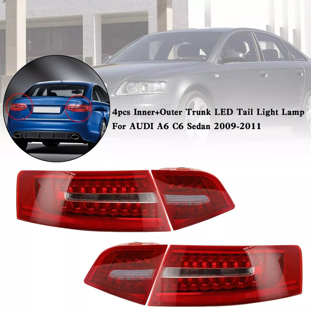 For Audi A6 S6 Saloon 2009-2011 LED Rear Outer Inner Tail Light Brake Lamp Set
