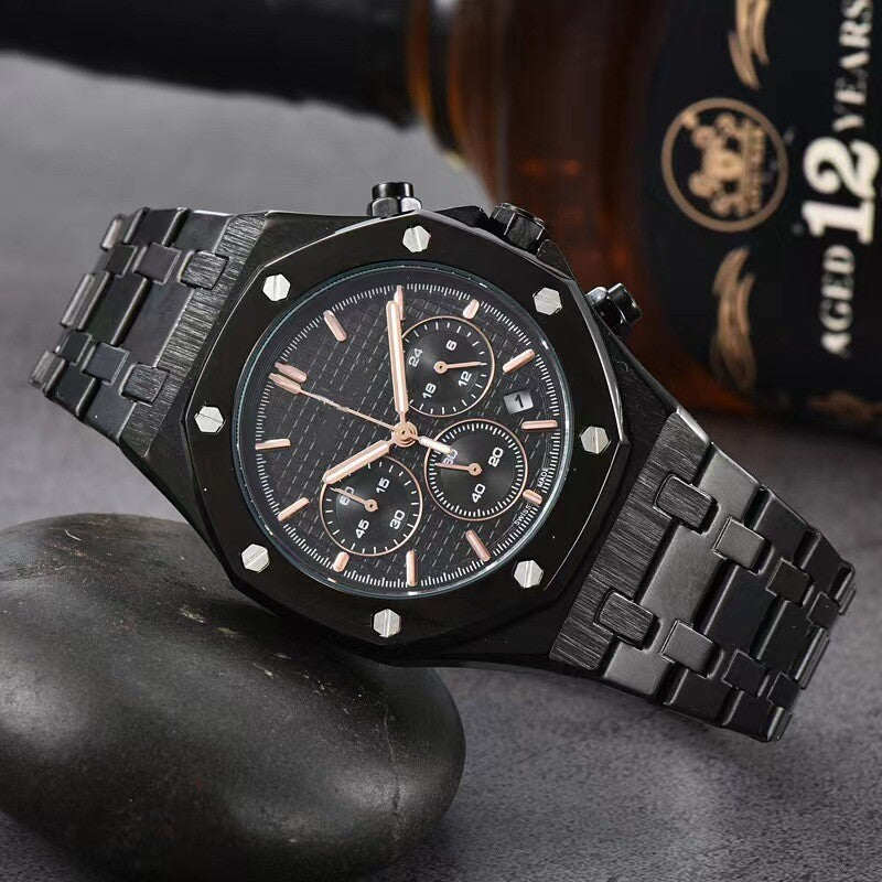 Classic Oak Six-Pin Multifunctional Luminous Calendar Men's Quartz Watch.*