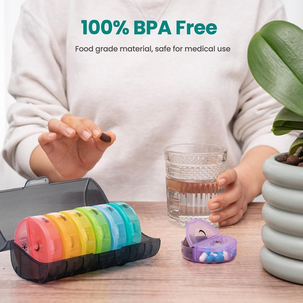 Pill organizer 2 times a day weekly pill box 7-day daily pill container round