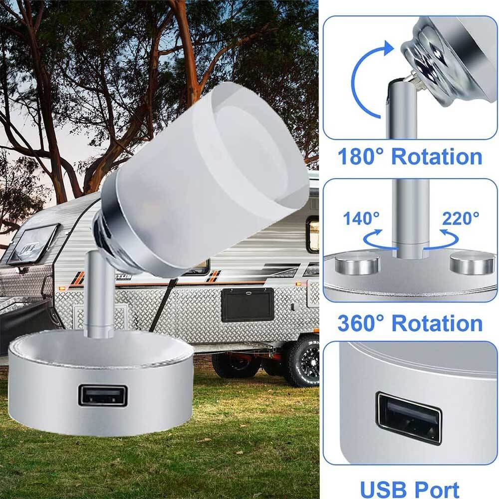 2x 12V LED Interior Spot Reading Light Camper Van Caravan Boat Touch Switch USB