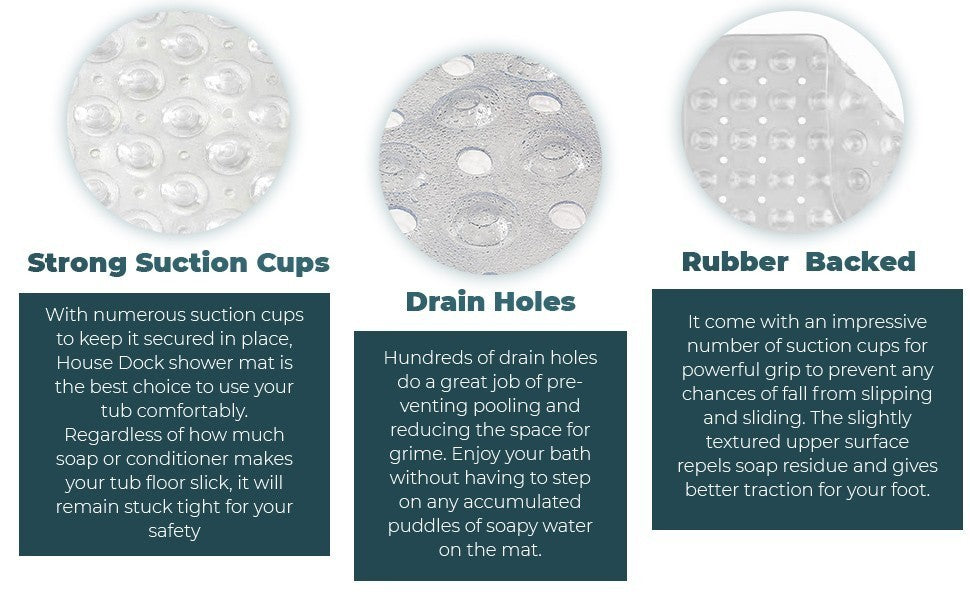 Non Slip Bath Mat 100x40cm Clear Shower Mat Anti Mould Suction Cup Rubber