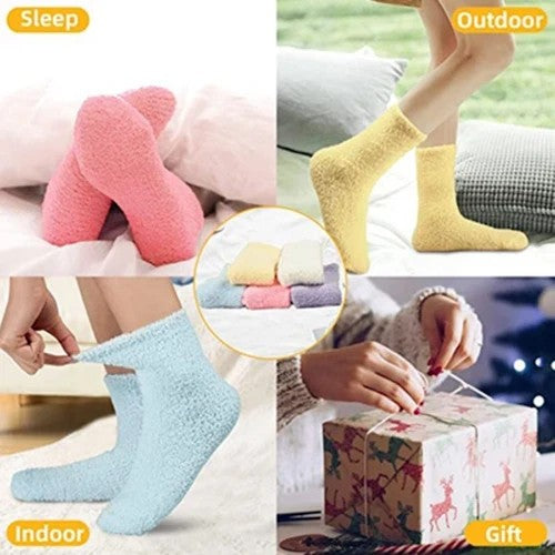 5 Pairs Women Soft Fluffy Cosy Bed Socks Warm Lounge Slipper Fleece Sock Winter