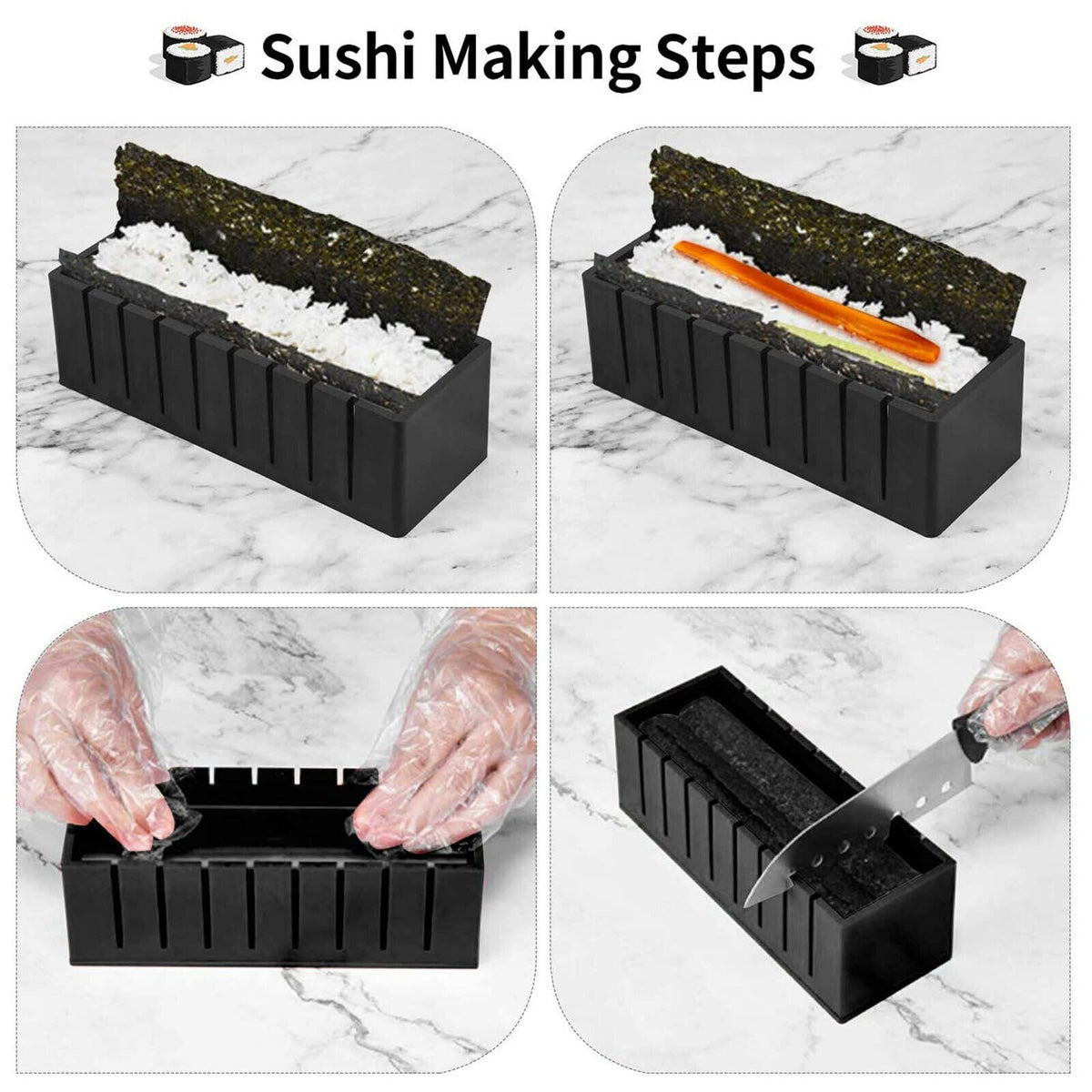10Pcs DIY Sushi Maker Set Rice Roll Mold Kitchen Sushi Making Tool Kit Home UK
